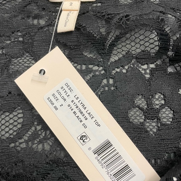 Rebecca Taylor pin tuck chiffon lace accent sheer blouse floral print - Picture 5 of 8